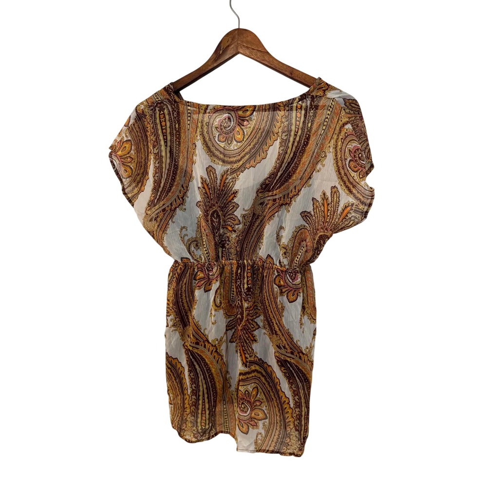 B-Wear Byer California Tunic Top Womens XL Orange Brown Excellent Paisley Boho‎
